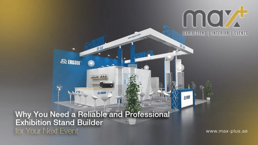 Professional exhibition stand at a trade show showcasing custom design, branding, and functionality.